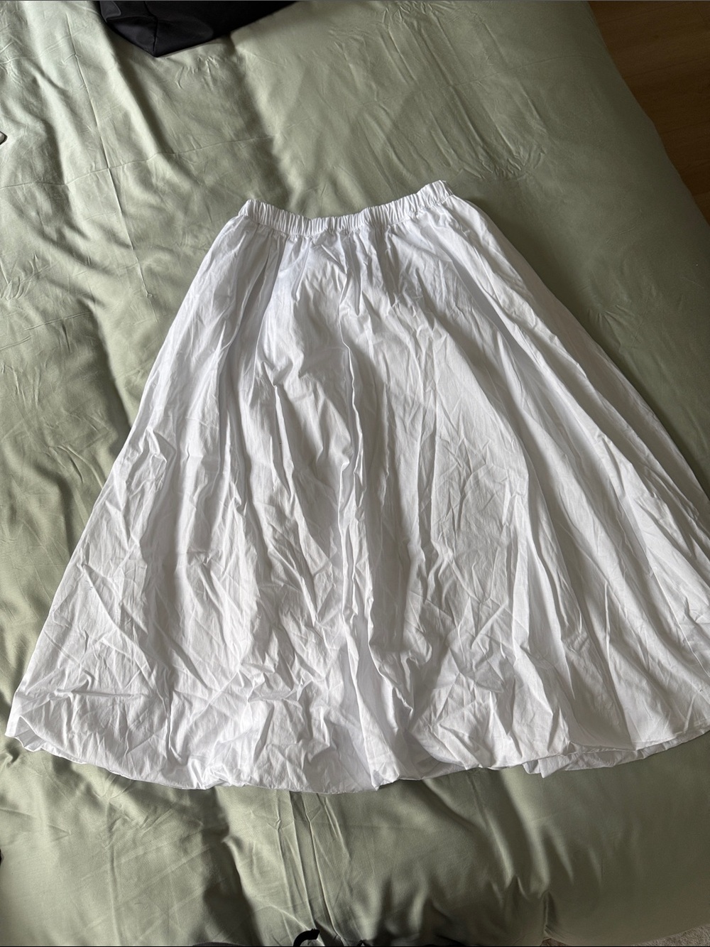 Women's White A-Line Midi Skirt with Elastic Waist
